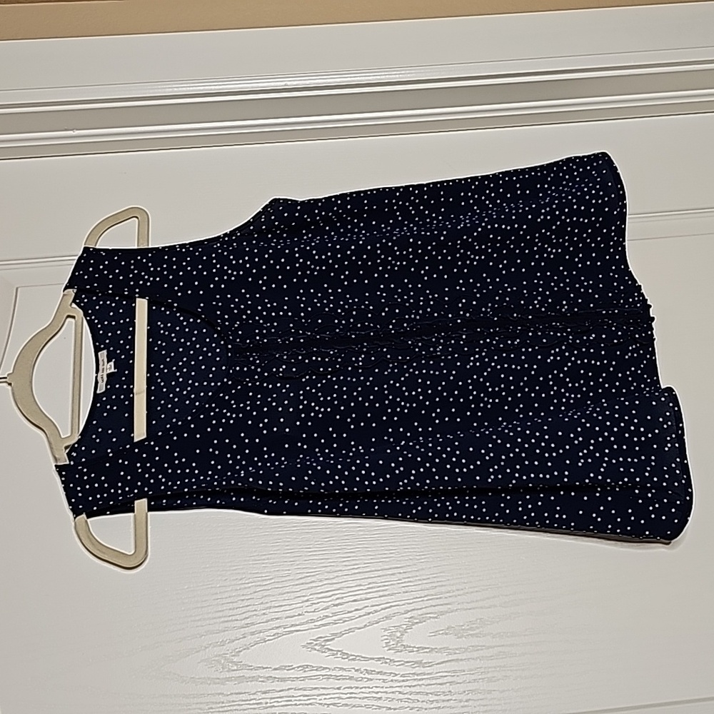 Sleeveless Navy Blue White polkadot Blouse Size Large